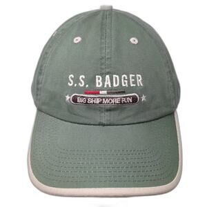 Perrin Baseball Cap Green Beige OS S.S. Badger Embroidered Slideback Cotton Hat